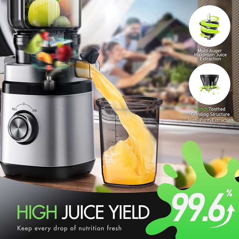 EILKOS Juicer Machines, Cold Press Juicer with Wide Feed Chute, Slow Masticating Juicers for Whole Vegetables & Fruits, High Juice Yield, Easy to Clean, Large Auger, Light Silver - Image 4